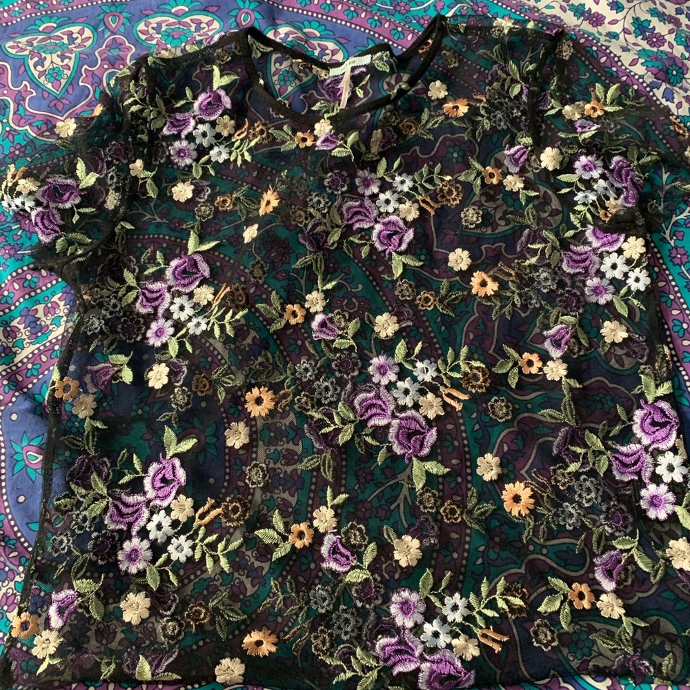 Sheer floral black top